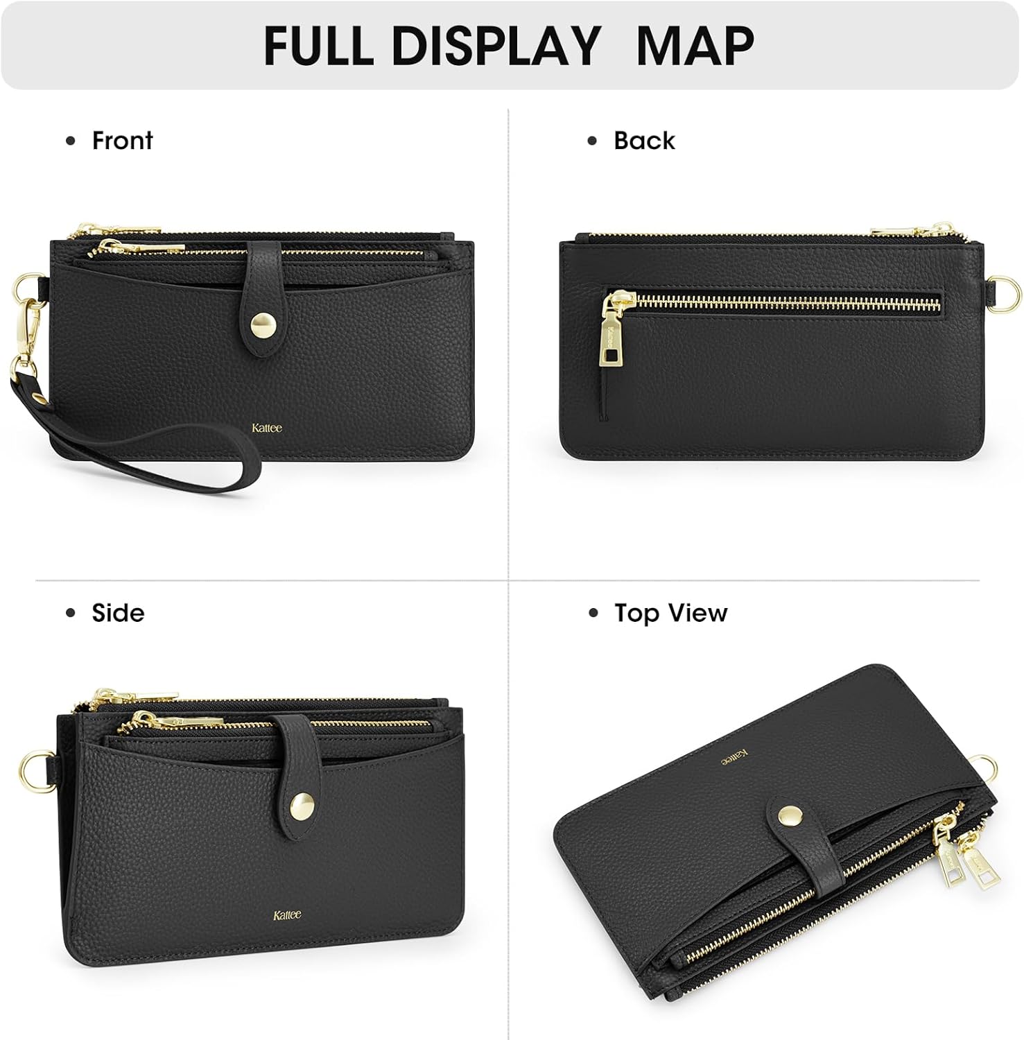 Kattee Leather Wristlet Wallets for Women, RFID Wallets Women, Top Grain Leather Card Holder Phone Purses Clutch Bags - Image 8