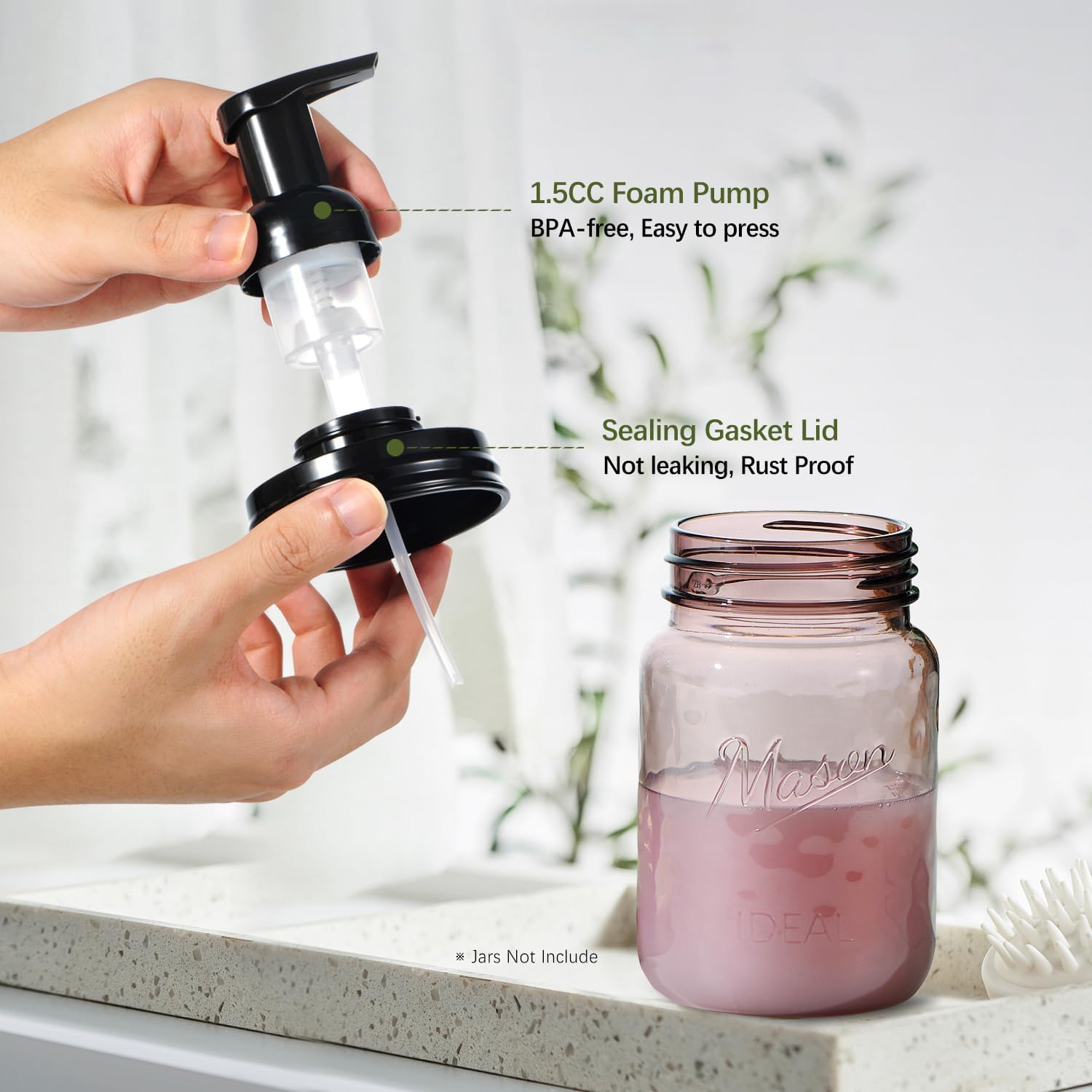 Amolliar Mason Jar Foaming Soap Dispenser Lids, Plastic Foam Pump Lids