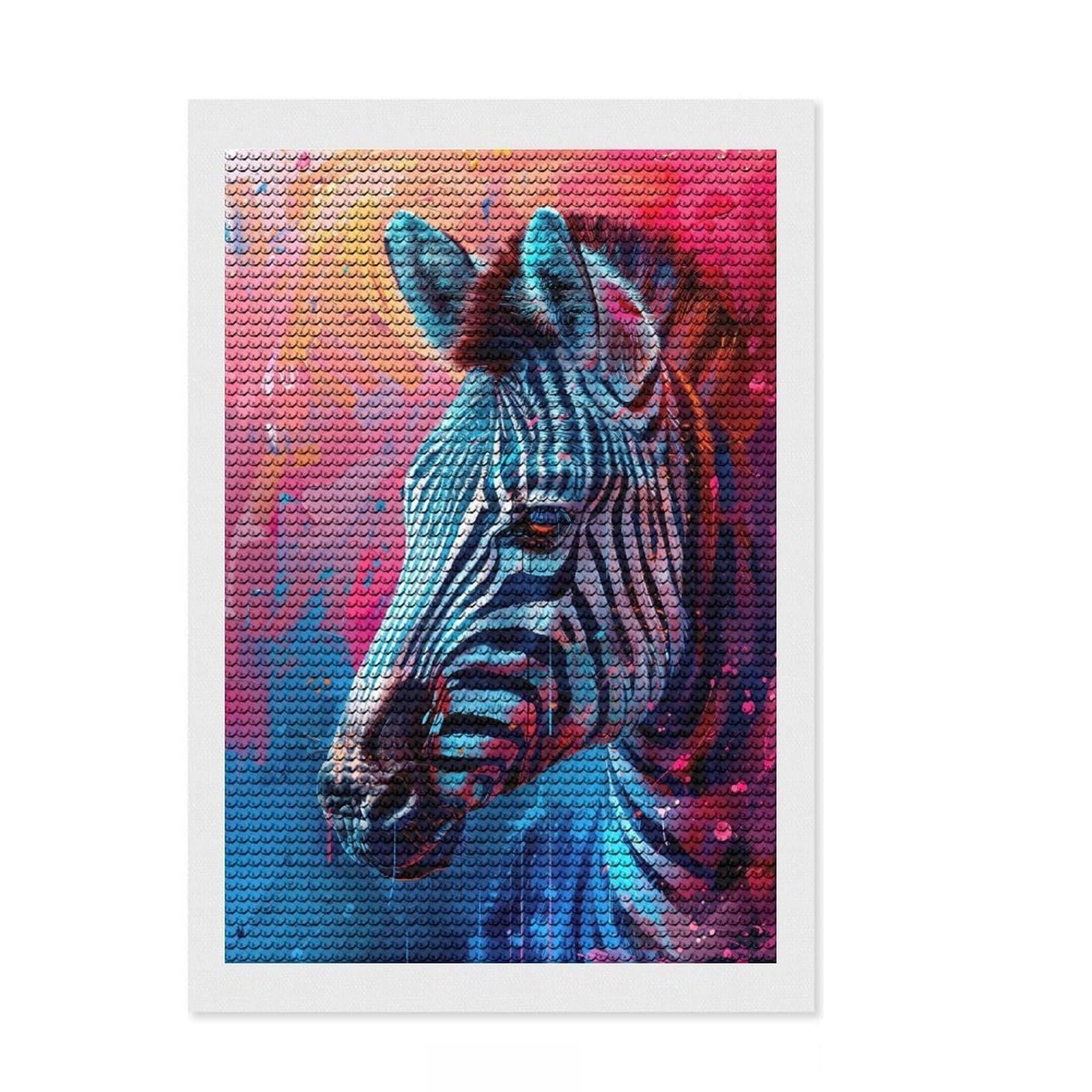 Junmoney The Camouflaged Zebra Diamond Painting Set 8"x12", for Beginners, Neat Printed Canvas, Holiday Gift Idea, Farmhouse Decor, Printed Canvas