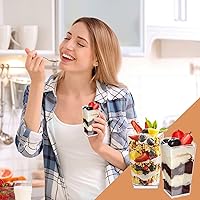 Vista 6 de Qeirudu Mini tazas de postre de 3 onzas con tapas y cucharas, paquete de 50 tazas de plástico para parfait tazas de postre para aperitivos