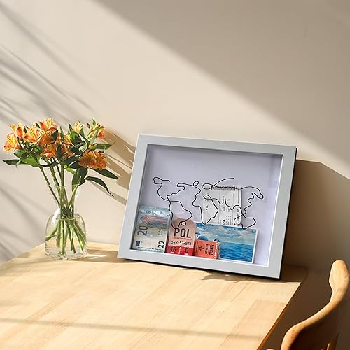 Miniatura 3 de Travel Adventure Archive Box,Travel Shadow Box with Slots,12-inch Wemory Boxes for Keepsakes,Fun Ticket Holder-Vintage 12Inch-White