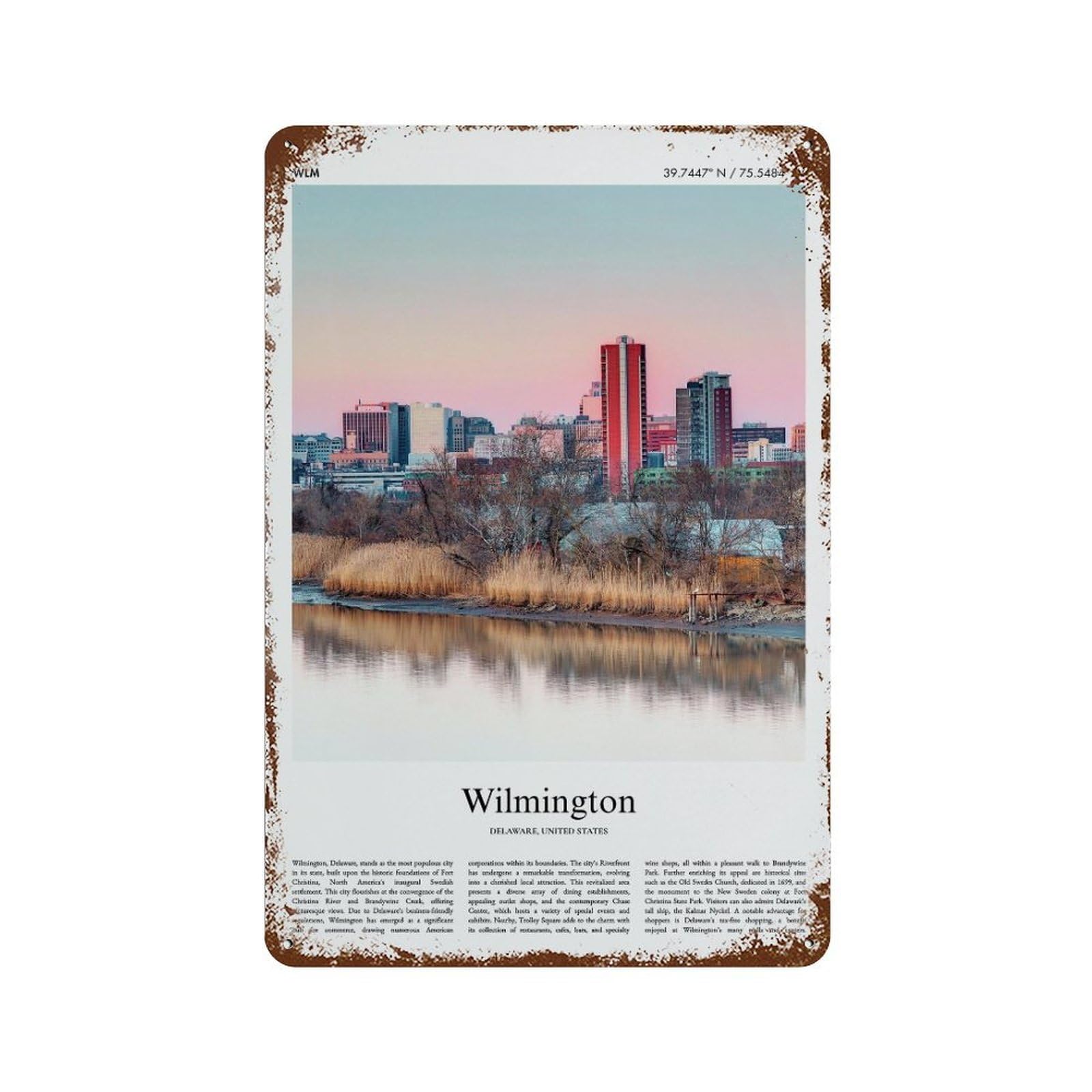 xiaoxiaoshen Wilmington Delaware, United States, USA City Scenery Wall Decor Art Metal Tin Poster Modern Home Decor Art Home Bar Shop Decorations Vintage Sign 30x20cm