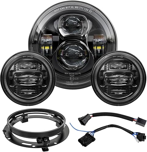 Faro delantero LED de 7 pulgadas para motocicleta, kit de luz antiniebla de 4.5 pulgadas con anillo, para motos de turismo Street Glide Road King