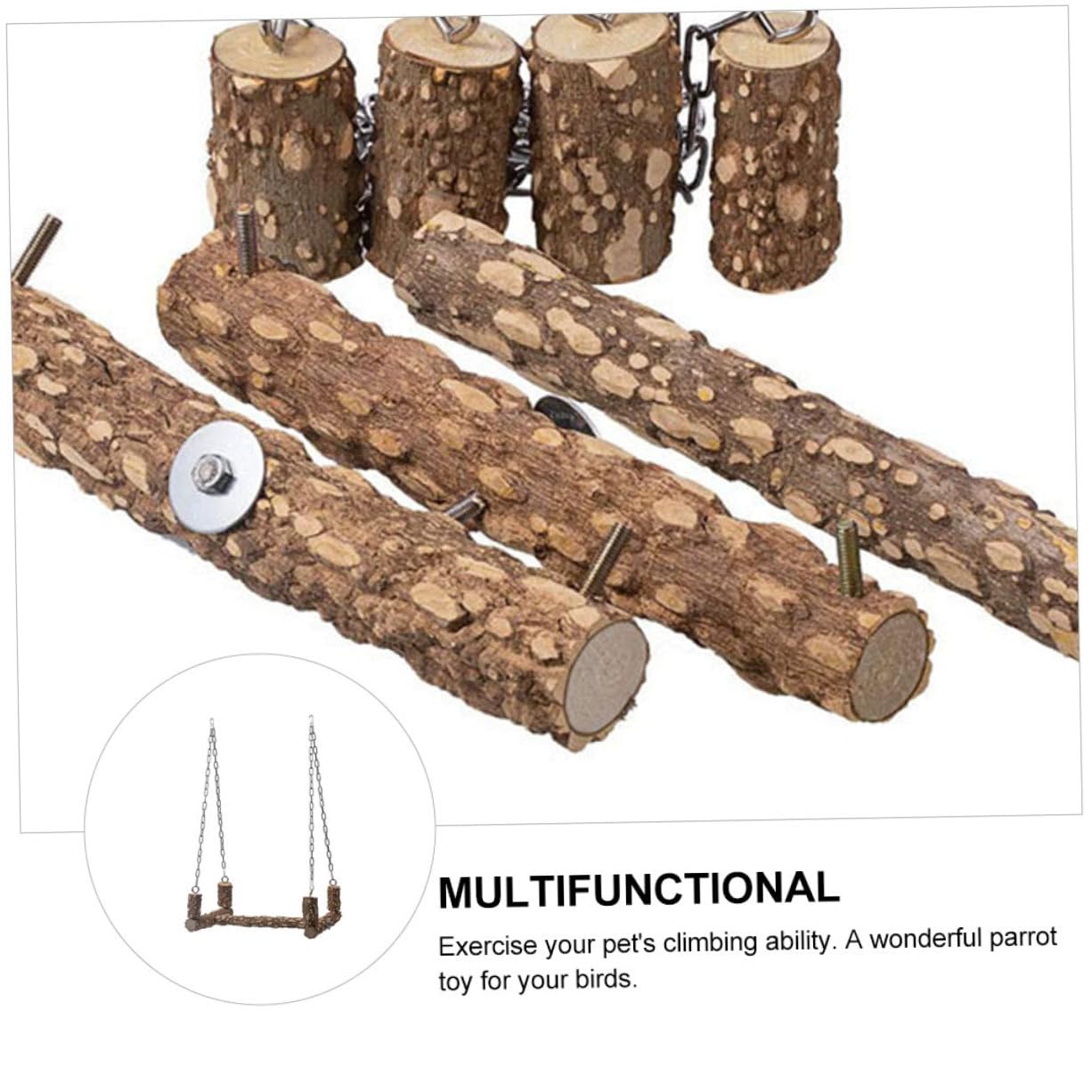 Natürliches Holz Papageien Sitzstangen Vogelkäfig Zubehör Kletterstand Schaukel für Wellensittiche und Papageien Langlebig Sicher und Einfach zu Montieren Zufällige Farbe