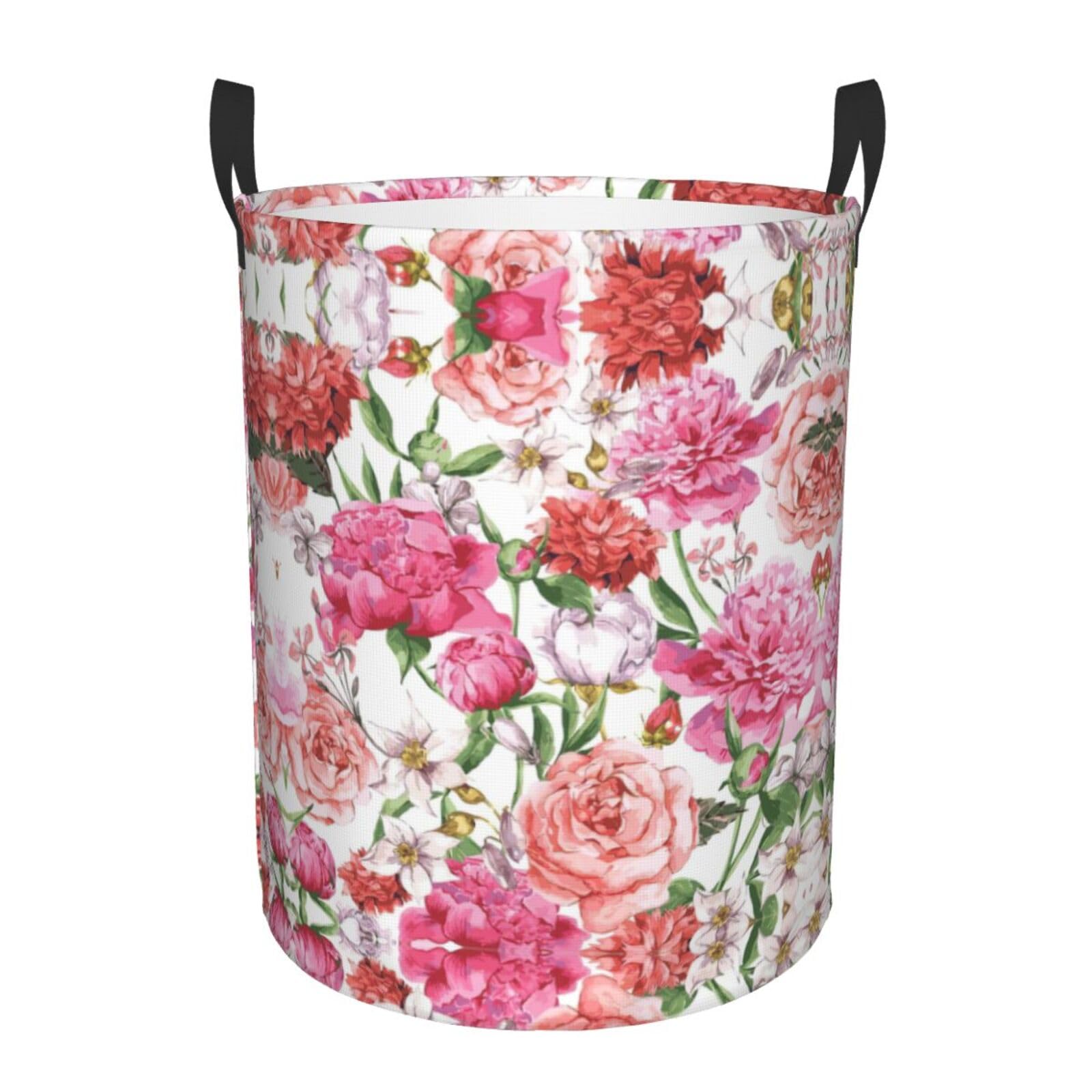 S Collapsible Round Garden Peony Print Laundry Hamper