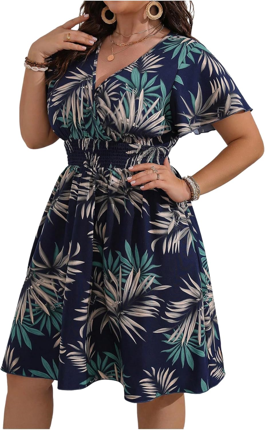 Floerns Women's Plus Size Wrap V Neck Short Sleeve Ruffle Hem A Line Short Dress - Image 5