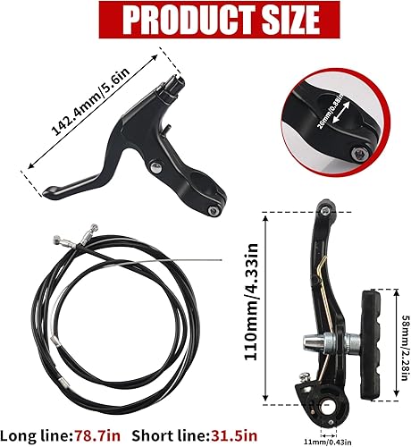 Miniatura 2 de Juego completo de frenos de bicicleta, kit de palanca de cables de pinzas interiores y exteriores, freno universal para bicicleta delantera y Negro