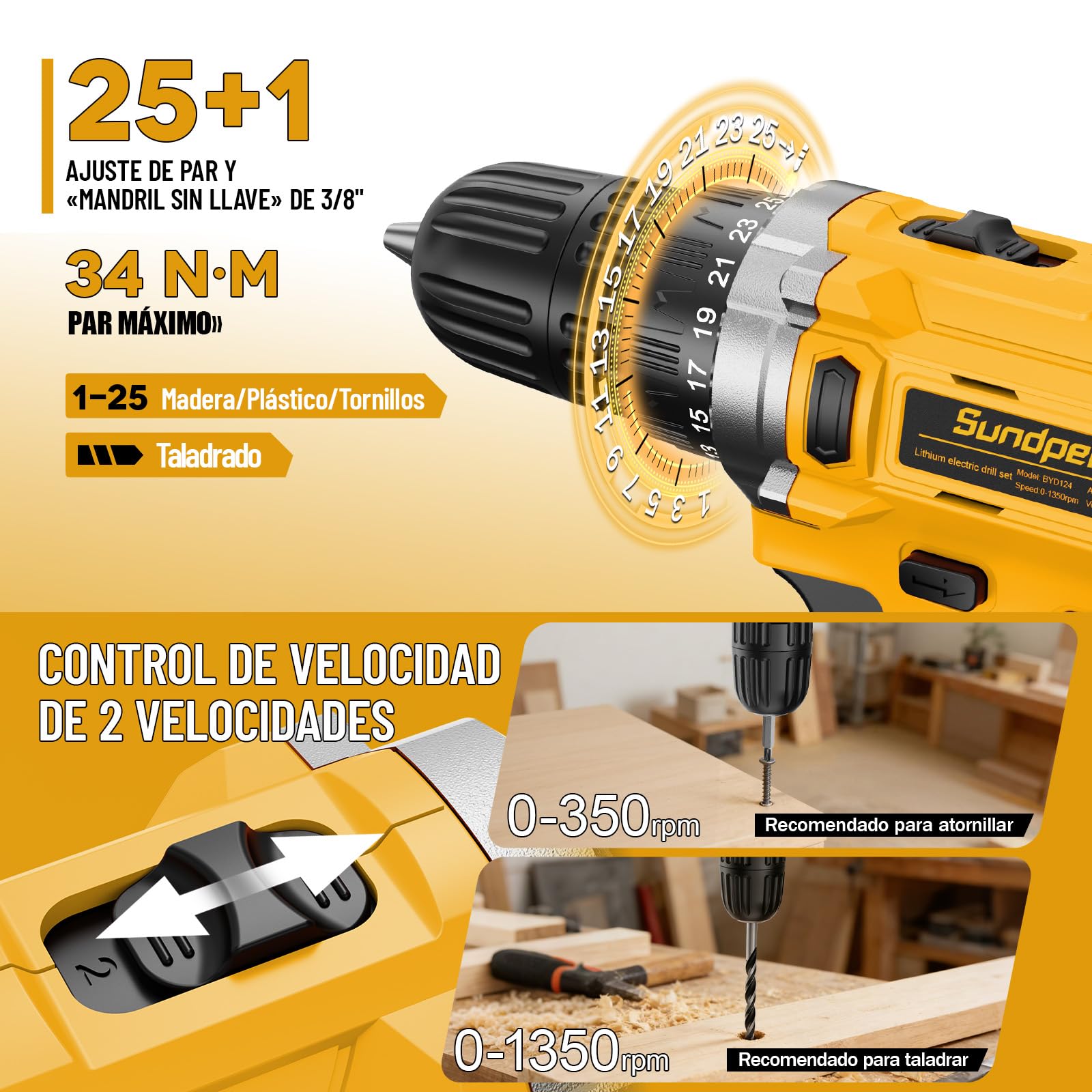 Caja de Herramientas 267 Piezas con Taladro Inalámbrico 21V, Taladro Atornillador y Batería 2.0 Ah, Juego Herramientas Eléctricas y Manuales para Bricolaje en Hogar, Maletín Organizador con Cajones