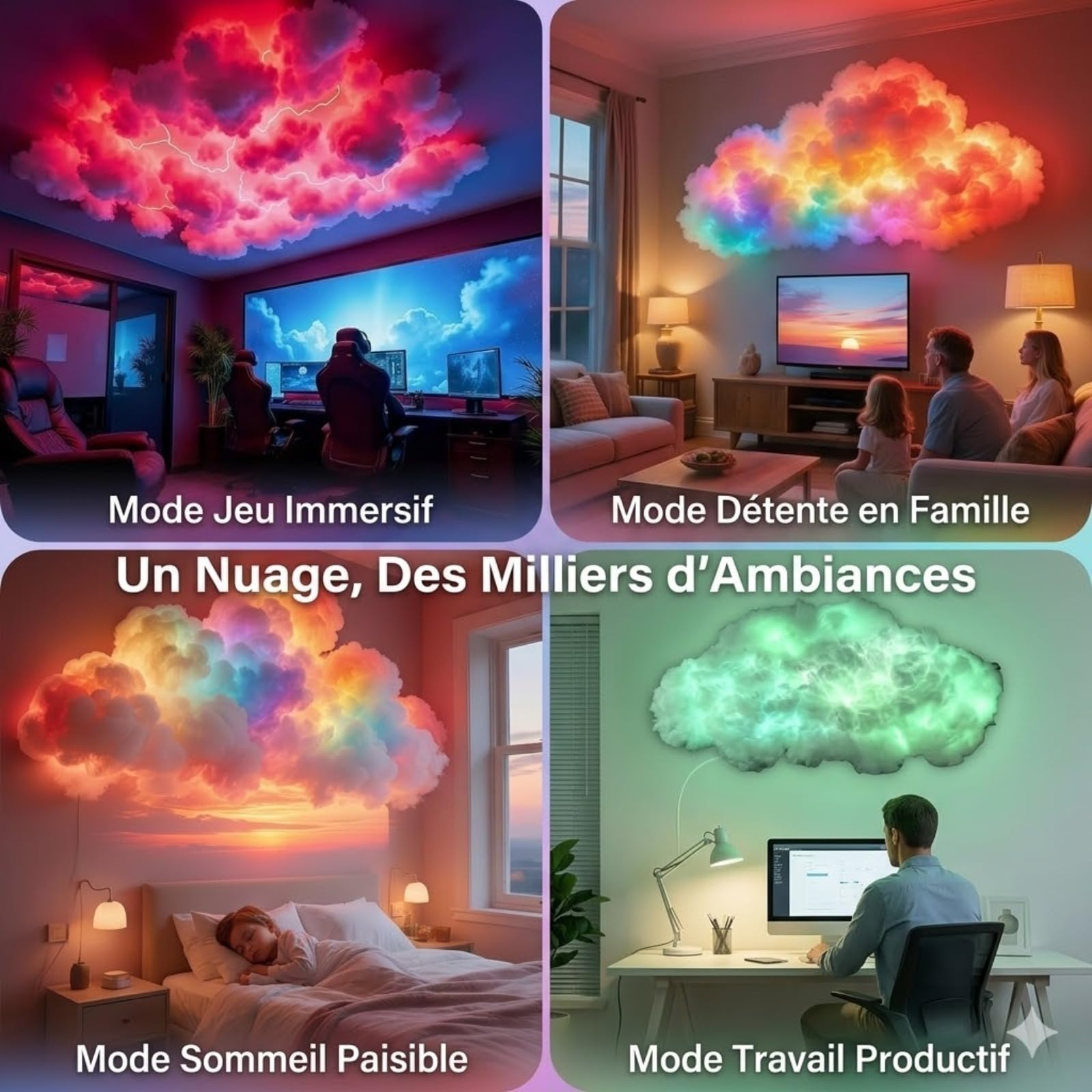 Générique Lampe Plafond LED Nuage 3D RGB Gaming Lampe Led Nuage D'Orage en Coton Moelleux - USB pour Éclairage pour Chambre et Salle de Jeux (5M)
