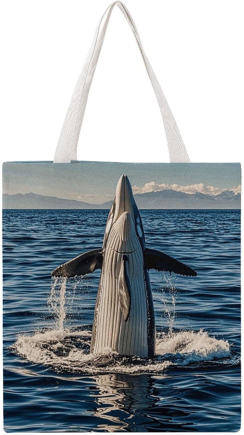 Humpback Whale Academy Canvas Tote Bag Reusable Grocery Bags Foldable Soft Cotton Shoulder Carry Bag