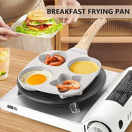 Miniatura 3 de Sartén para huevos de 4 tazas, cocina de hamburguesas para panqueques de huevo, fácil desayuno, olla antiadherente de aleación de aluminio con mango