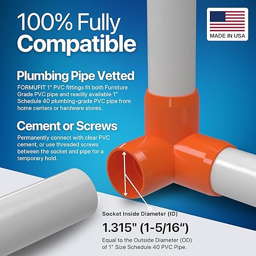 Miniatura 23 de FORMUFIT Codo de 3 vías de PVC de grado para muebles de 1 pulgada en rojo, fabricado en Estados Unidos, resistente a los rayos UV, a prueba