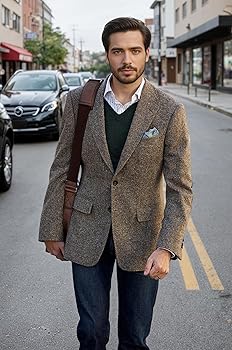 VENNYNG Men's Tweed Blazer Retro Vintage Suit Jacket Sport