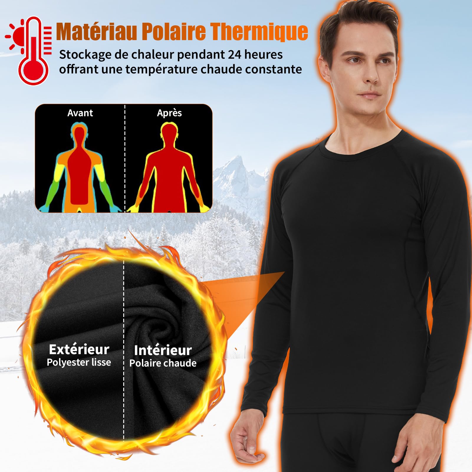 Kiiwah Haut Thermique Homme Maillot de Corps à Manches Tee Shirt Manche Longue sous-Respirante sous Vetement Thermique Chauds