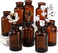 TOPZEA Set of 8 Amber Glass Bud Vases, 17oz Boho Vintage Apothecary Jars for Wedding Centerpieces, Home Decor & Flowers