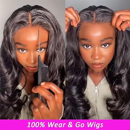 Miniatura 3 de Lemoda Wear and Go Pelucas de cabello humano sin pegamento, densidad 180, pelucas de encaje frontal ondulado, 24 pulgadas