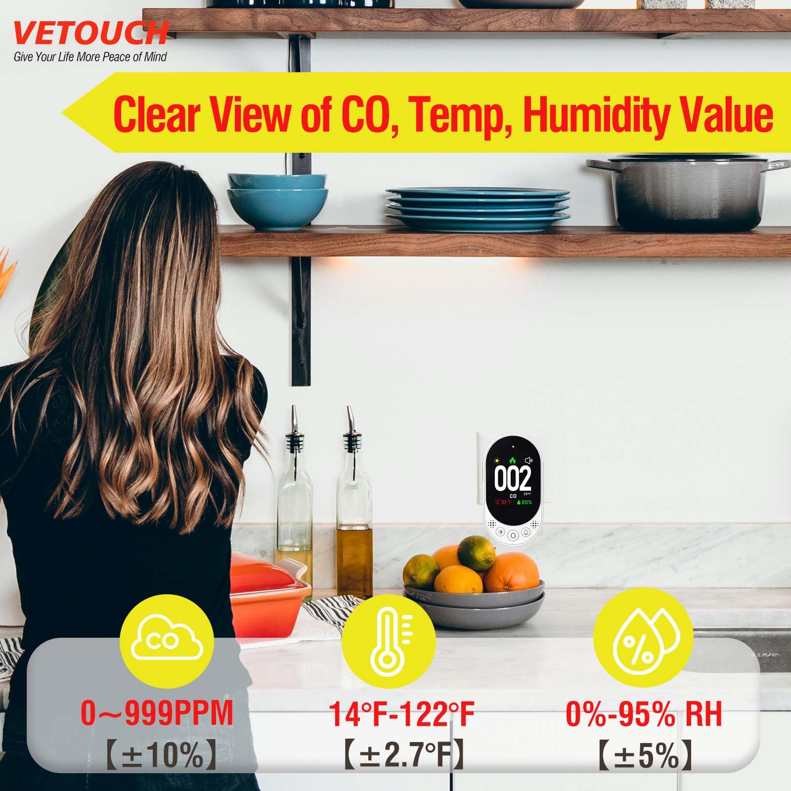 Carbon Monoxide Detector Plug in, Portable Carbon Monoxide Detectors, Simultaneously Checks Temperature/Humidity, Remind Function,Clear LCD Display,for Home Kitchen RV Travel CO Detector - 4