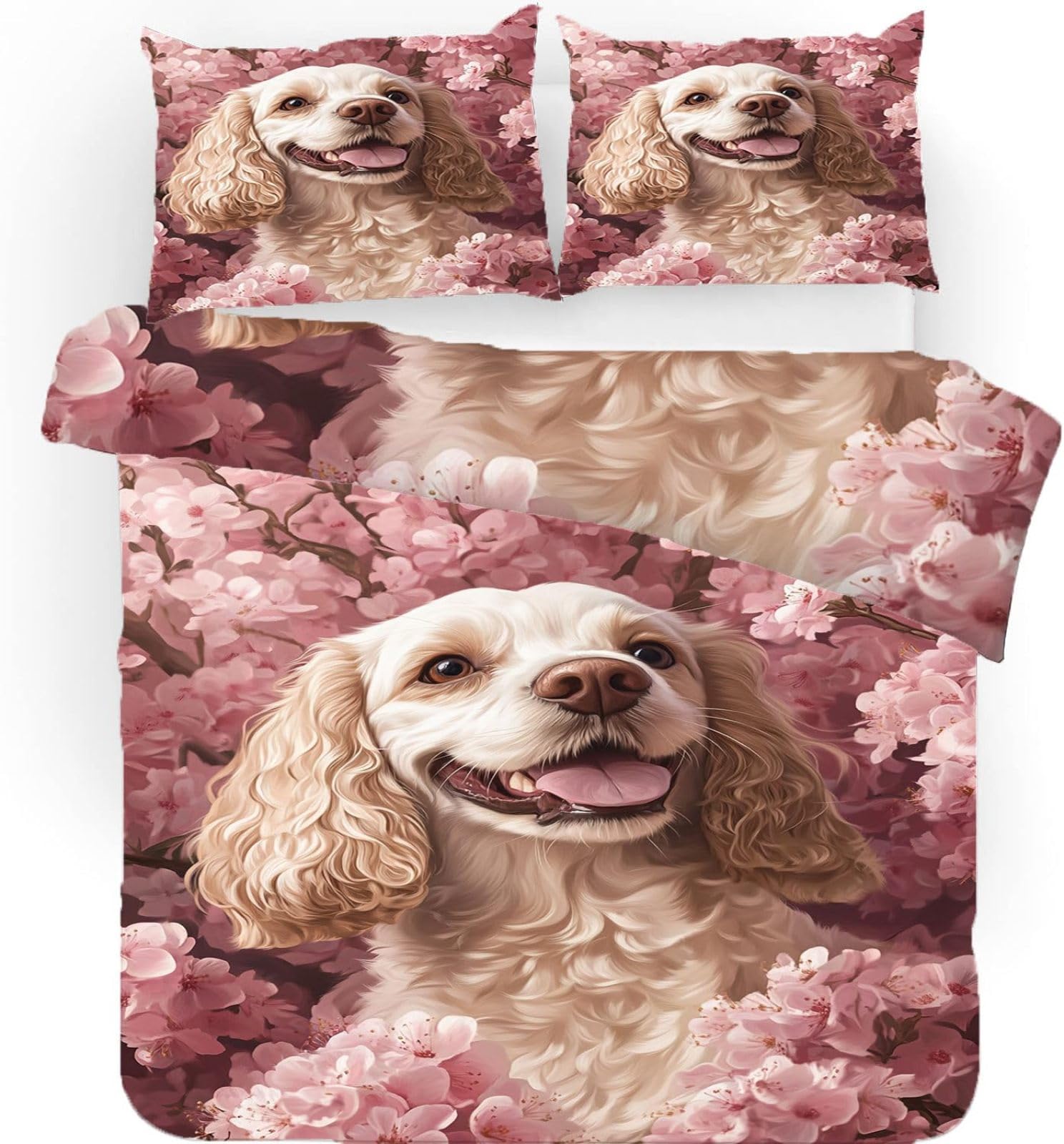 Zestaw pościeli na kołdrę Cocker Spaniel w rozmiarze king size, z zapięciem na zamek błyskawiczny, zestaw pościeli dla dzieci, miękka, hipoalergiczna poszewka na kołdrę z mikrofibry, 230 x