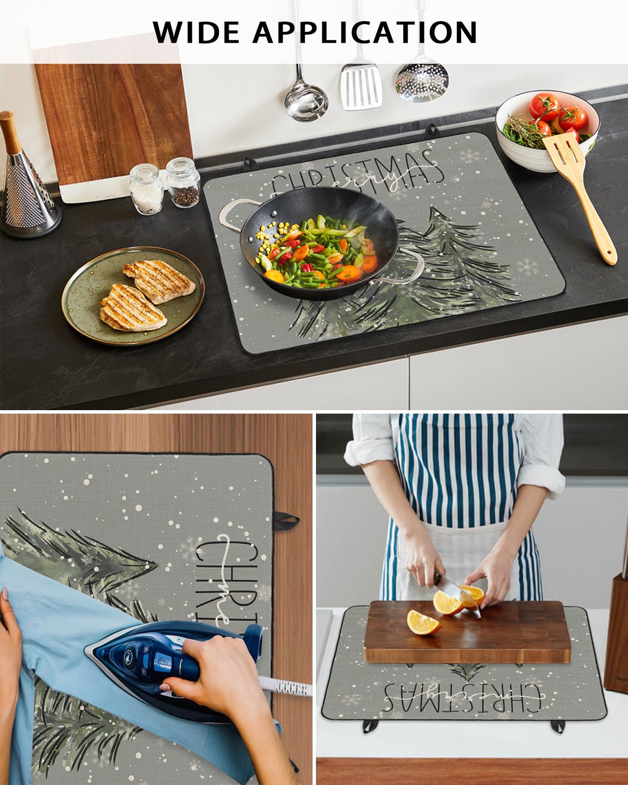 Christmas Stove Top Covers For Electric Stove, 28'x20'' Winter Pine Leaves Pine Cones Berries Snowflakes Glass Ceramic Stove Cover Foldable Rubber Mat Heat