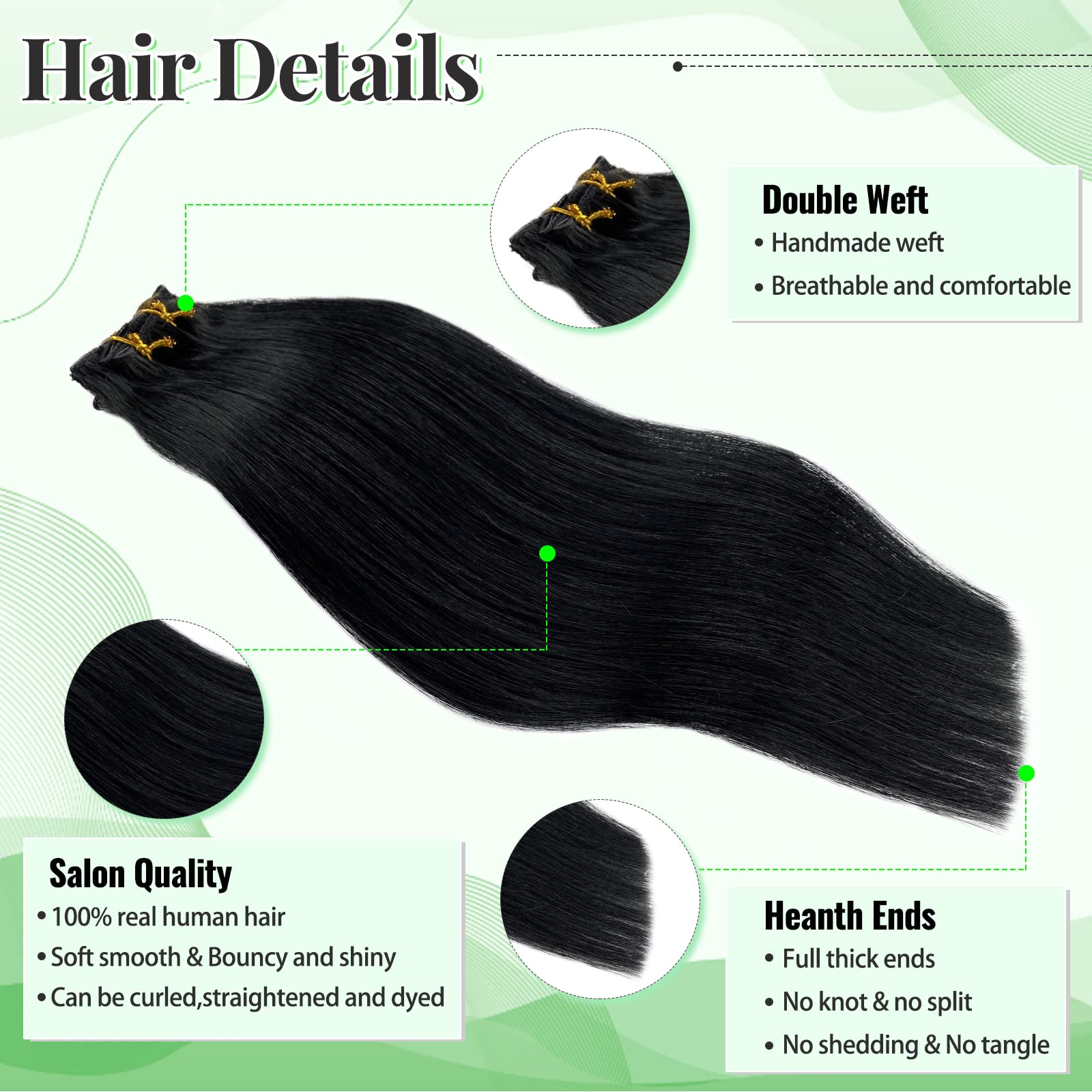 Black clip on human hair extensions Remy 18” Amazon.com : WENNALIFE Clip in Hair Extensions Real Human  main image 2
