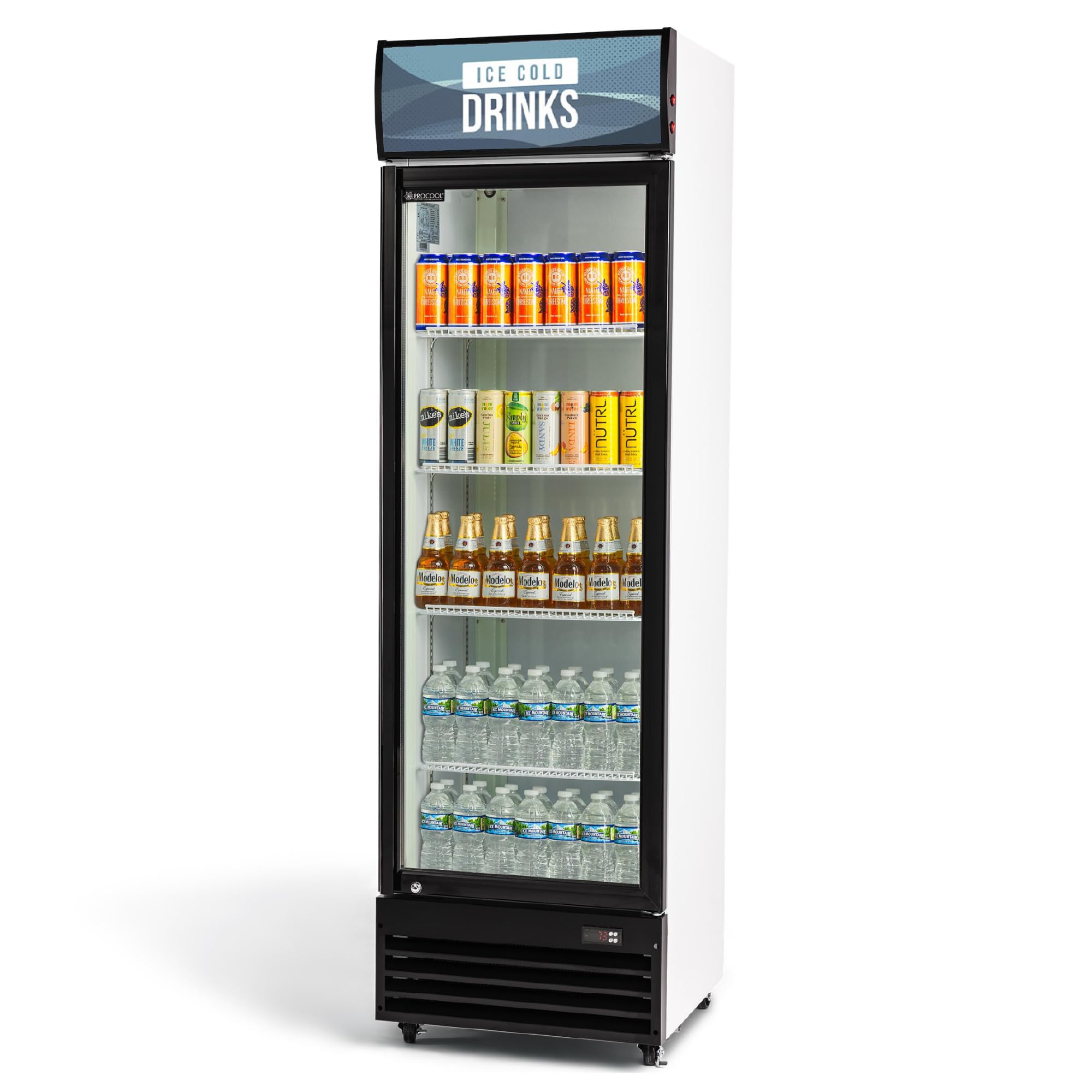 Procool White Display Refrigerator, 12.7 CuFt, 1 Door, Ice Cold Drinks Sign
