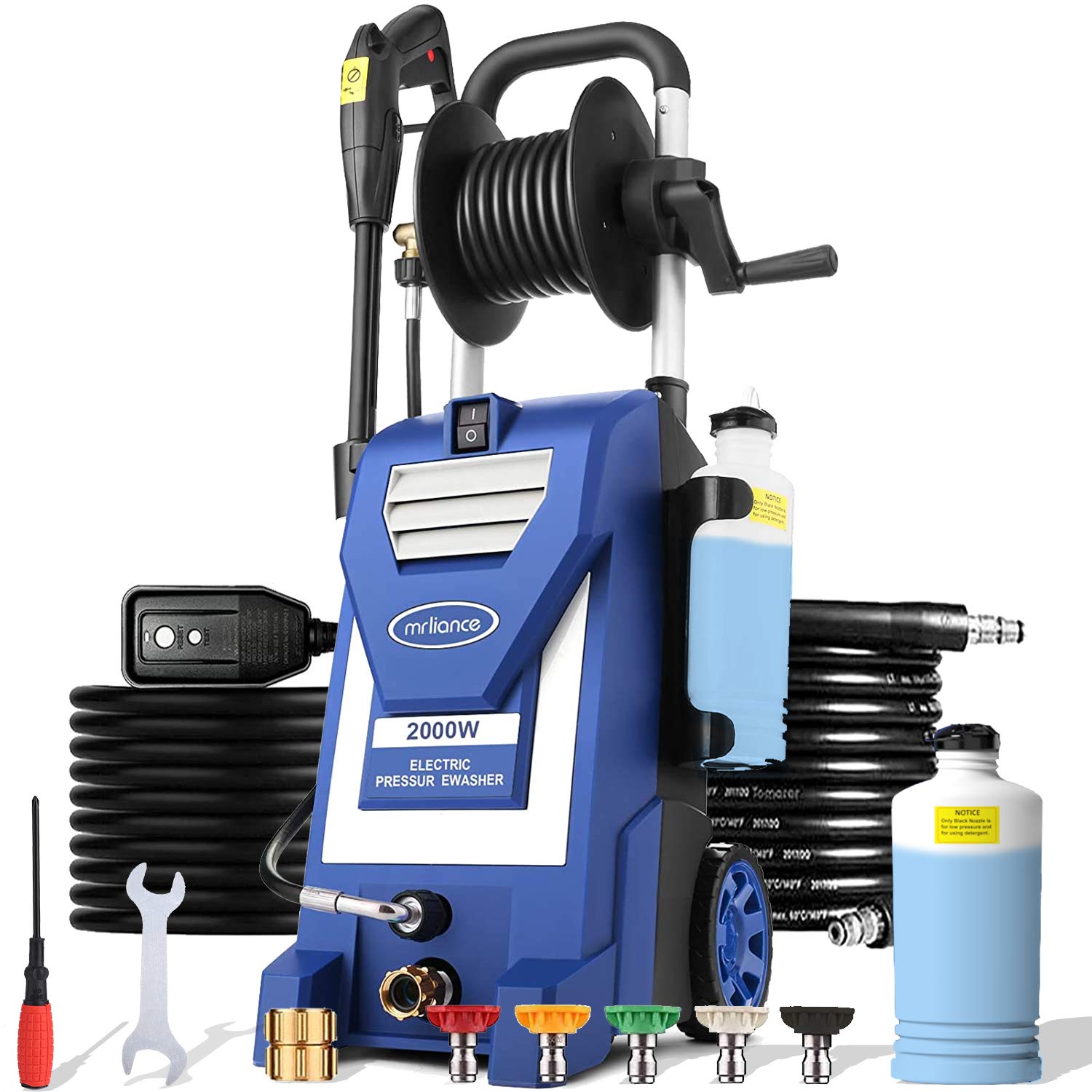 Electric Pressure Washer 2.9GPM Power Washer Car Washer with Hose Reel, 5 Adjustable Nozzles, Soap Bottle (Blue)