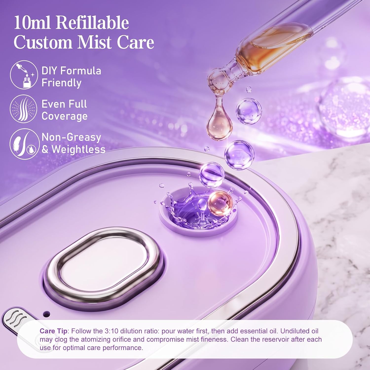 Electric Spray Air Cushion Massage Comb, 5-in-1 Rechargeable Mist Hair Brush with 10ml Refillable Reservoir, One-Press Self-Cleaning Detangling Brush for Dry, Frizzy, Curly & Thick Hair (Purple)