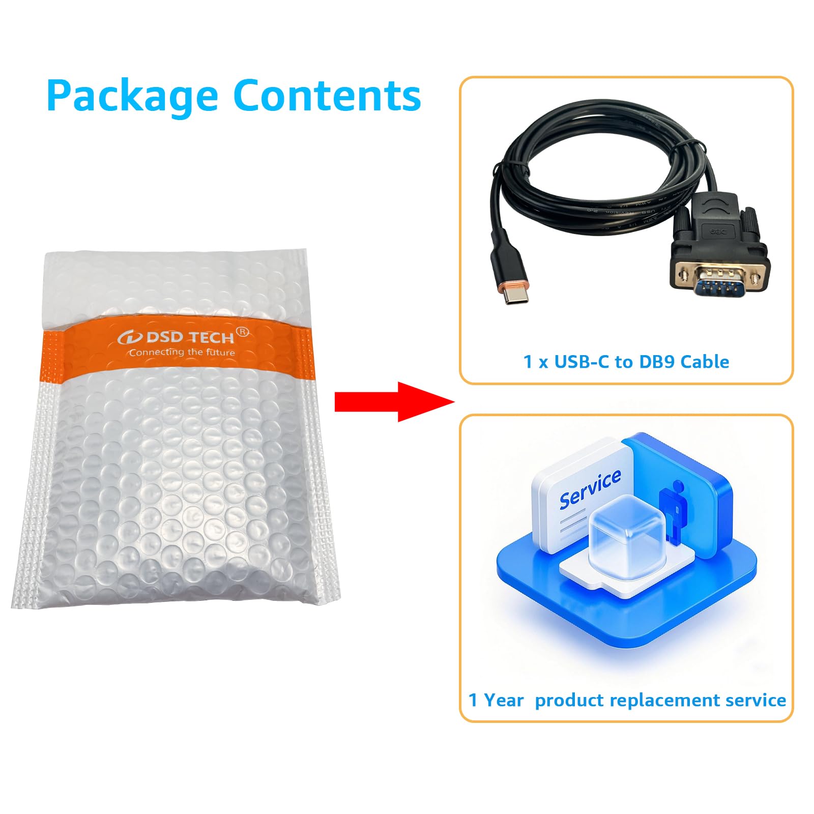 DSD TECH SH-RS232M Cable serie USB-C a RS232 DB9 con chip FTDI para Windows Linux Mac