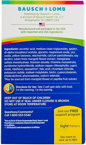 Miniatura 3 de Bausch & Lomb PreserVision - Vitamina mineral para ojos, 100 geles blandos (paquete de 2)