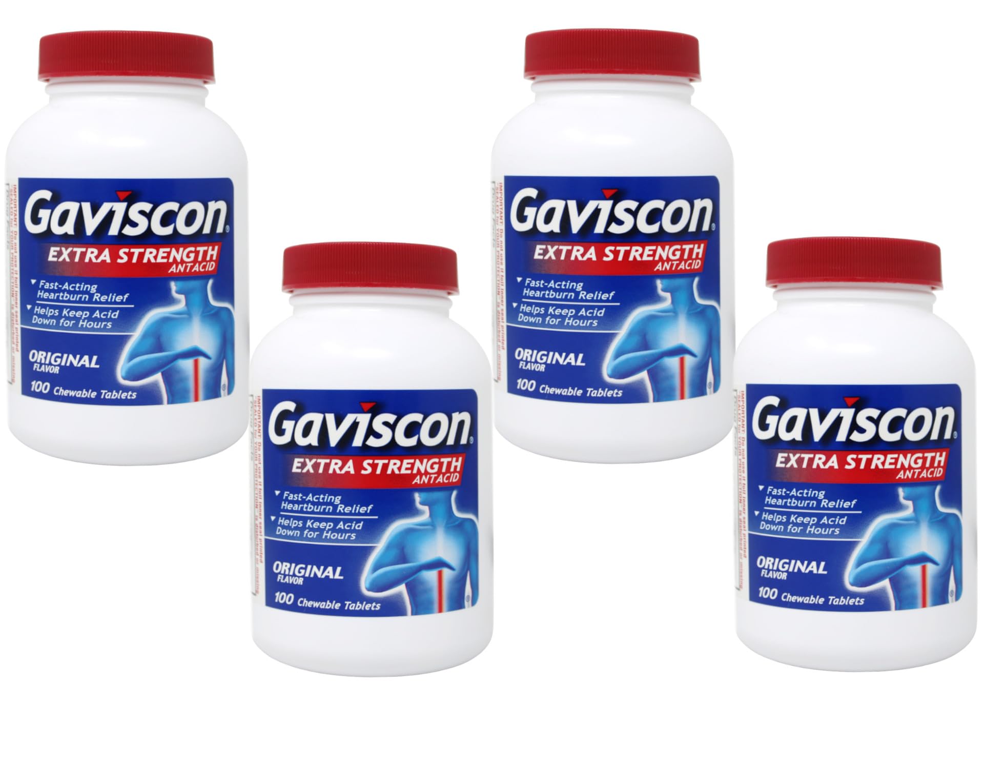 GavisconExtra Strength Antacid, Fast-Acting Heartburn Relief, Original Flavor, 100 Chewable Tablets (Pack of 4)