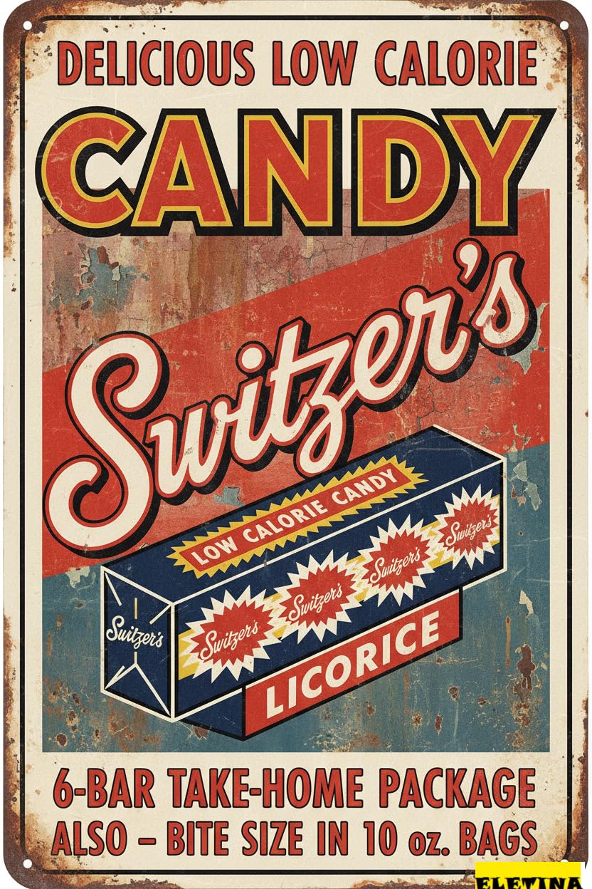 Vintage Metal Tin Sign 1955 Switzer's Licorice Look Reproduction 8x12 Inches