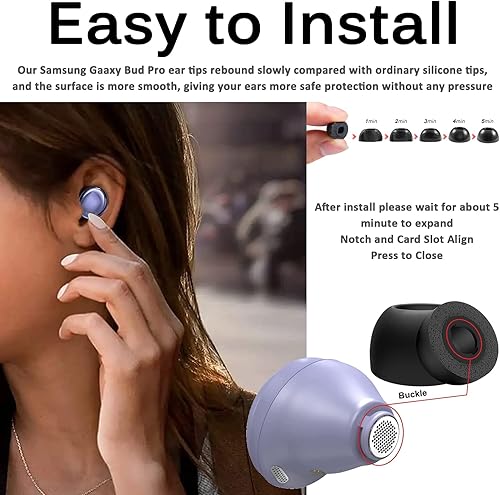 Miniatura 5 de Miimall - Almohadillas de espuma para los oídos compatibles con Samsung Galaxy Buds Pro, ajuste definitivo en la funda, tapones antideslizantes para