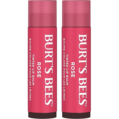 Burt's Bees Lip Tint Balm Stocking Stuffers Gifts, Long Lasting 2 in 1 Duo Tinted Balm Formula, Color Infused with Hydrating Shea Butter for a Natural Looking Buildable Finish, Petal Rose (2-Pack)