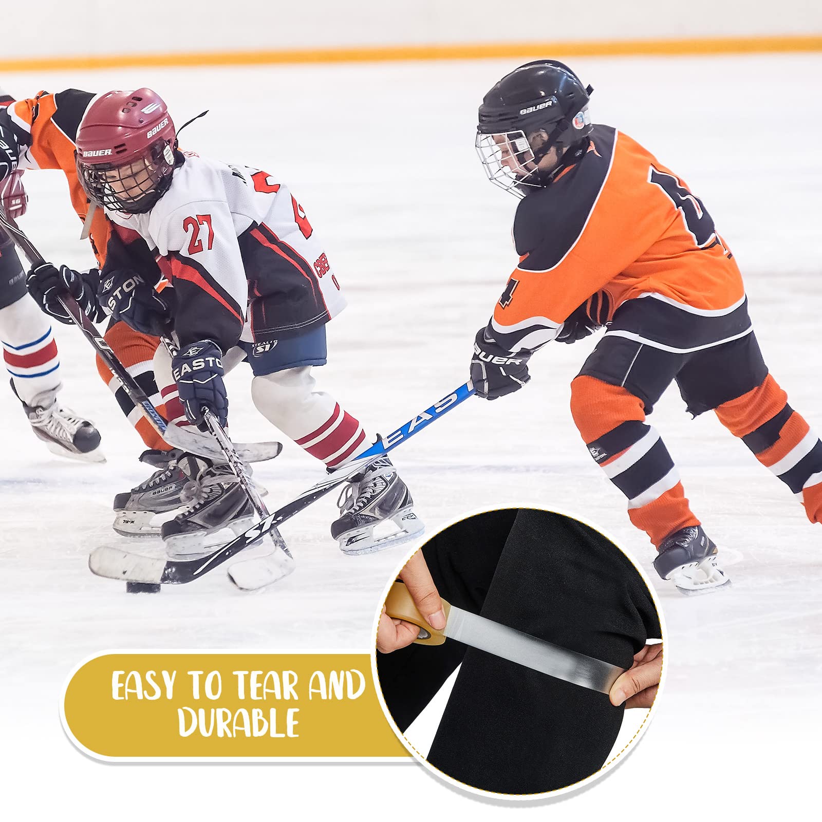 Meooeck 10 Rolls Multipurpose Hockey Tape Adhesive Shin Pad Sock Stick Tape for Ice Skate Sports Hockey Gifts Gear Equipment(22 Yard,Clear White)