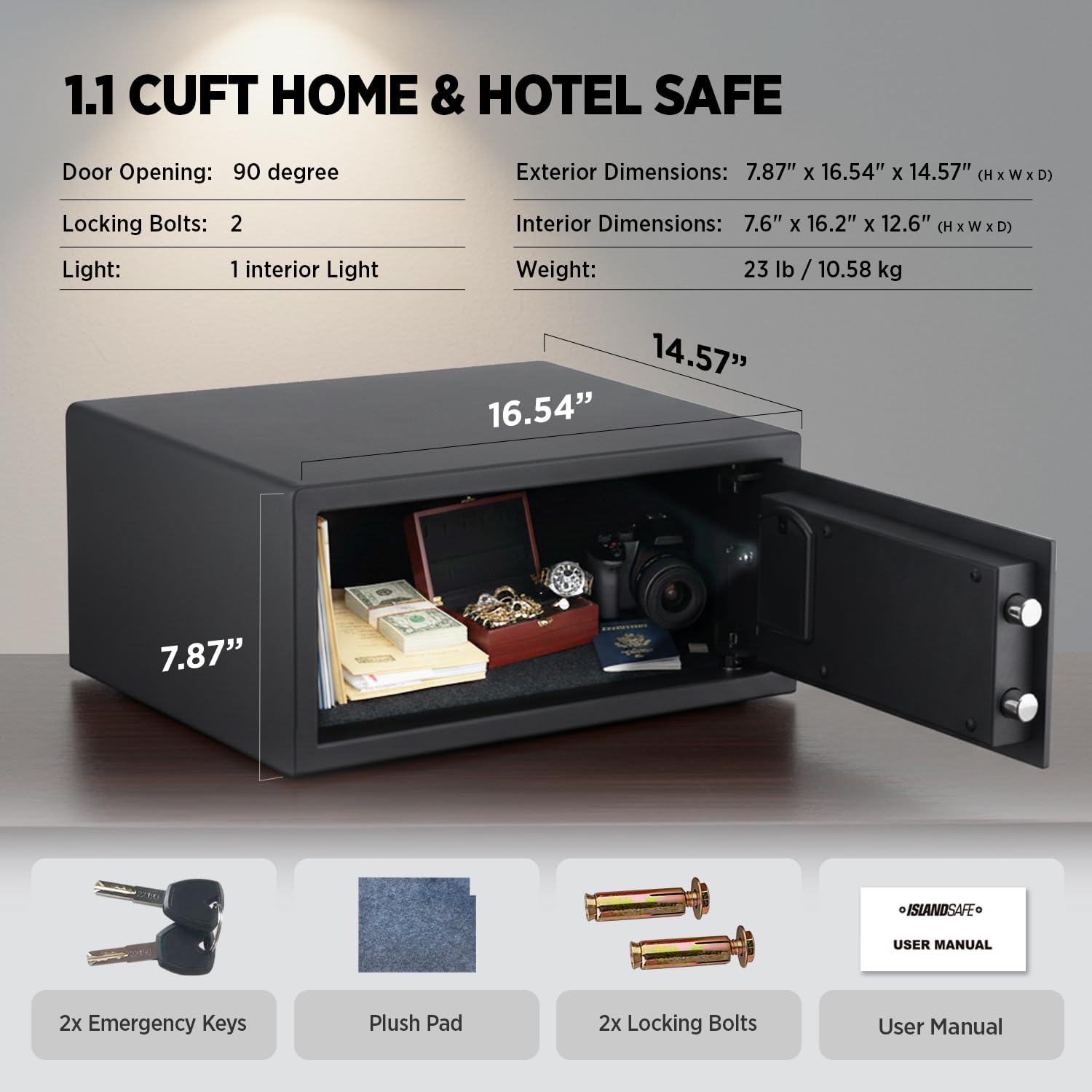Hoteltresor mit digitaler Tastatur, 3,5 m³, Befestigung an der Bodenwand, Gelddokumente, Bürotresor für iPhone, Schmuck, Waffe (schwarz, digitaler Code)