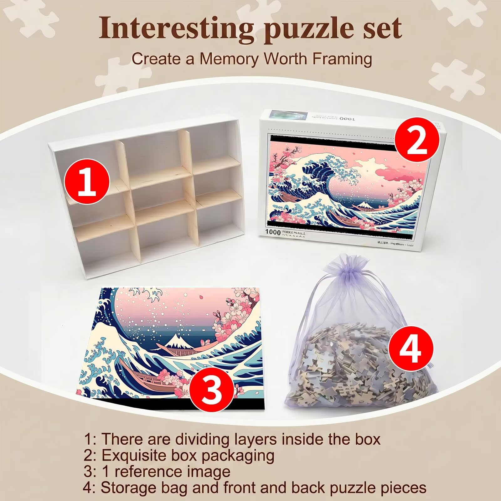 paesaggio onde Puzzle 1000 Pezzi per Adulti, Puzzle in Legno - Collezione Classica con Poster Incluso - Sfida di Concentrazione e Passatempo Antistress, Gioco Educativo per Famiglia, 75 x 50 cm f0-519