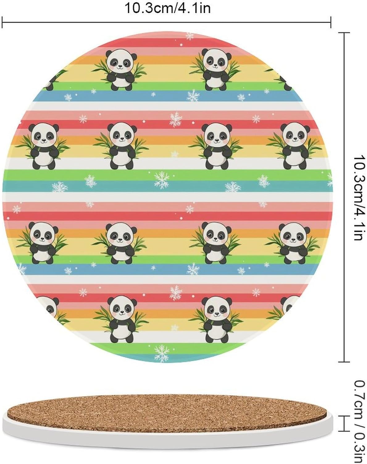 Rainbow Pandas Funny Round Ceramic Coasters for Drink Absorbent Cup Holders Tabletop Protection