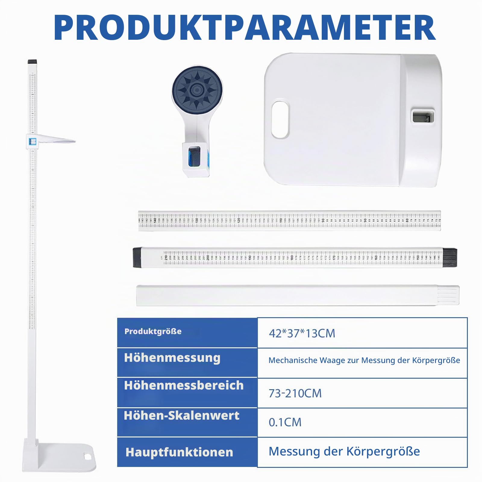 Tragbares Stadiometer 20–210cm Messlatte Höhenstange, Digitales Höhenmessgerät, Medizinisches Höhenmessgerät, Tragbares Stadiometer mit Dual Skala Display, für Zuhause