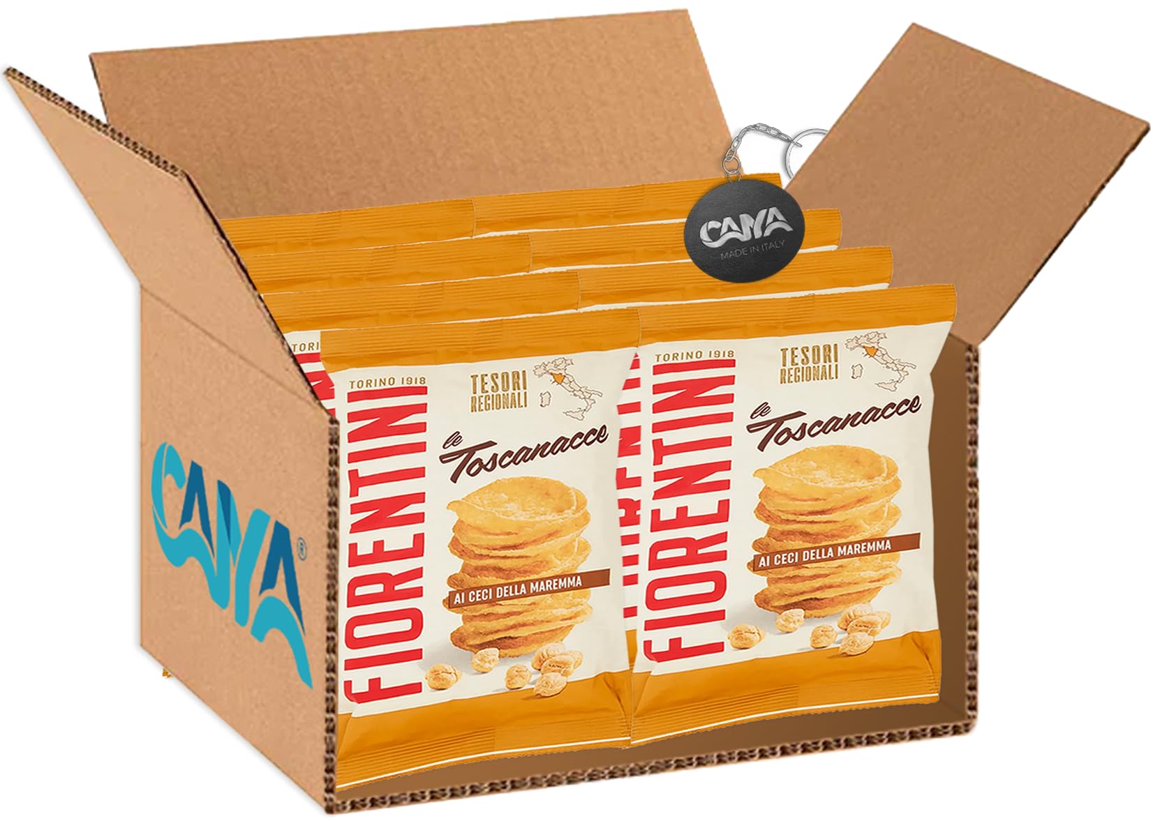 Fiorentini Tesori Regionali Toscanacce Chips con Ceci della Maremma Toscana, Senza Glutine (Gluten Free) 70g [CAIYA® BOX da 8 Confezioni]