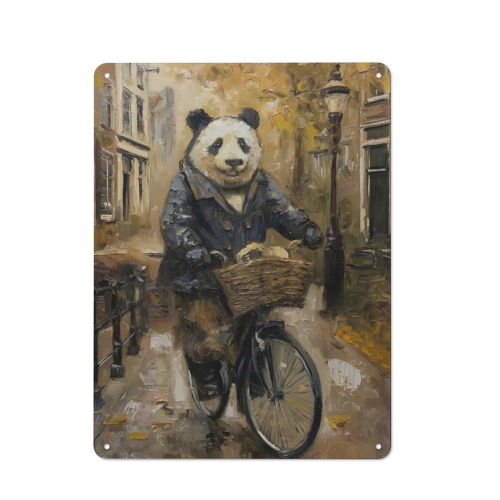 Junmoney Style-23 Panda Amsterdam Bicycle Tin Wall Plaque 40X30cm, Rustic Cottage Wall Art For Dining Room, Cafe, Entryway Or Family Room