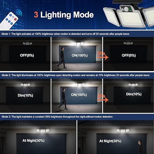 Miniatura 5 de 280 luces LED solares de seguridad contra inundaciones, luces exteriores solares con control remoto, luces con sensor de movimiento al aire libre,