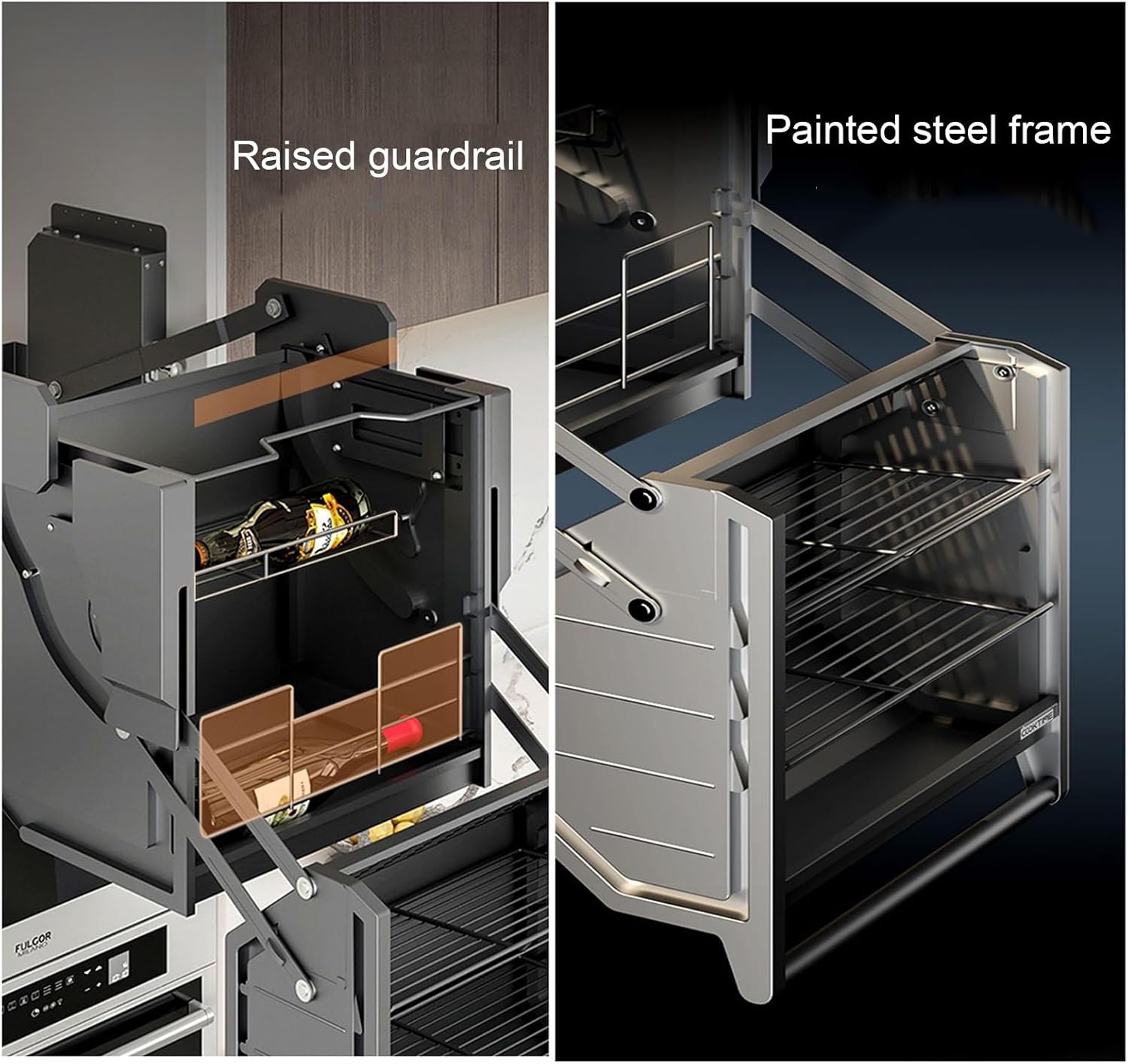 High Cabinet Pull-Out Cabinet Organizer, Drop Down Shelf, Blind Pull-Down Dish and Spice Rack System, for Cabinet W ≥24", D≥ 19.7", H≥ 20.5", Load 44lb