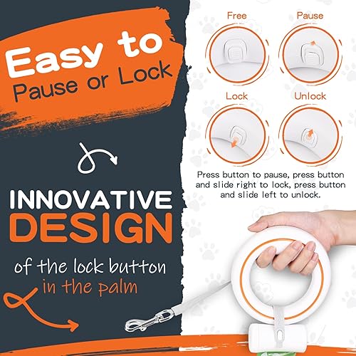 Miniatura 2 de UFO - Correa retráctil para perro, manos libres, con soporte para bolsa de excrementos, bloqueo de pausa de freno con una sola mano, sin enredos de