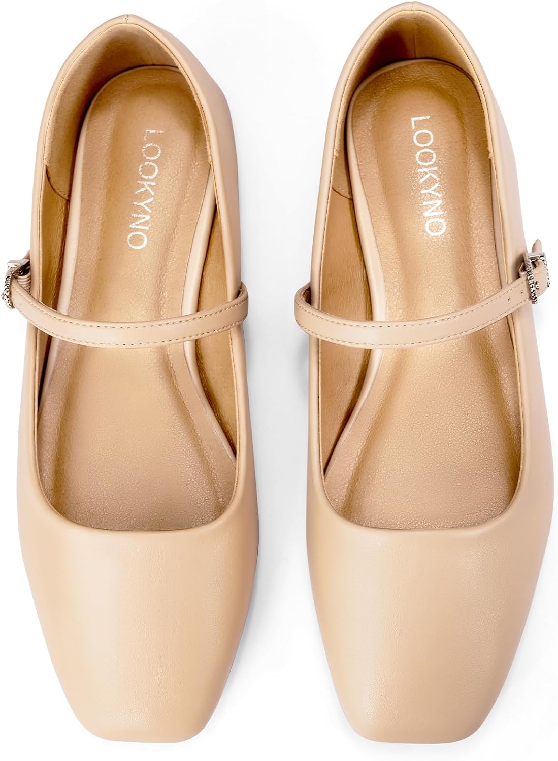 Lookyno Nude US 6 Womens Ballet Mary Jane Flats Shoes Adjustable Strap Square Closed Toe Chic Footwear - Image 7