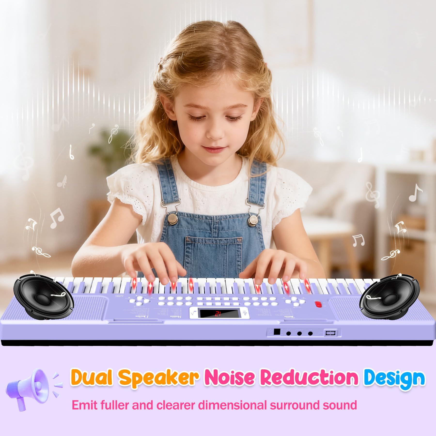 Piano Keyboard, 61 Key Upgrade Kids Pianos Music Toy with Light-up Keys & Pro Teaching Modes, Dual Speaker, 70 Demos,100 Tones, 100 Rhythms Perfect Christmas/Birthday Gift for Kids (Purple)