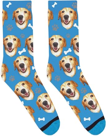 DivvyUp Socks - Custom Dog Socks - Put Your Dog on Socks! Large, Dark Blue
