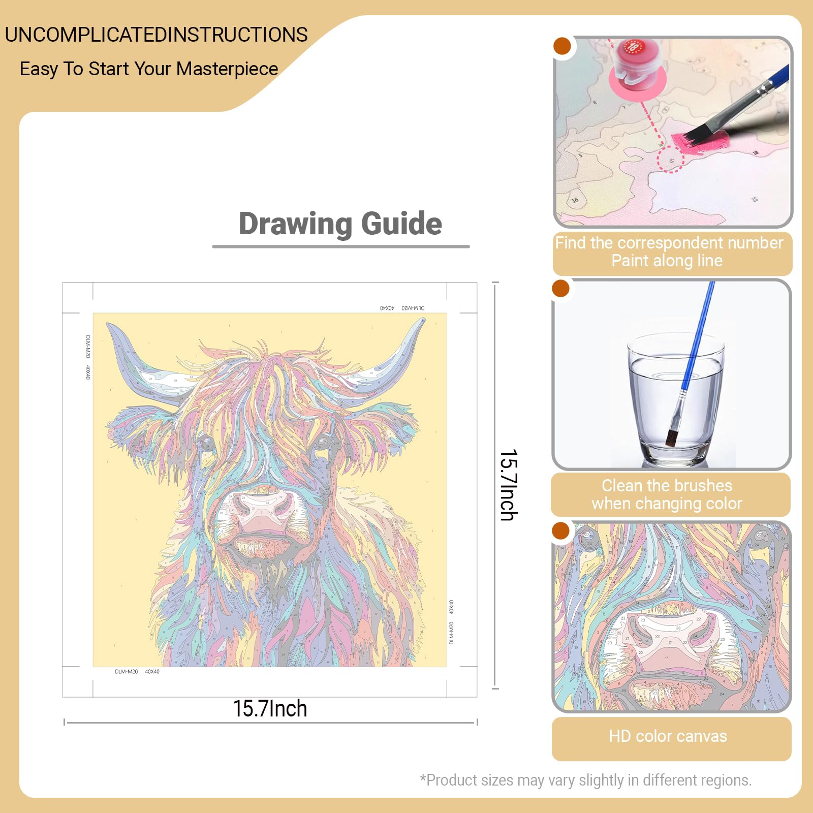 HKLIOPU Highland Cow Painting by Number Kits for Adult,DIY Canvas Oil Painting Kit for Beginner,Acrylic Arts Craft for Home Wall Decor 16x16inch - Image 2