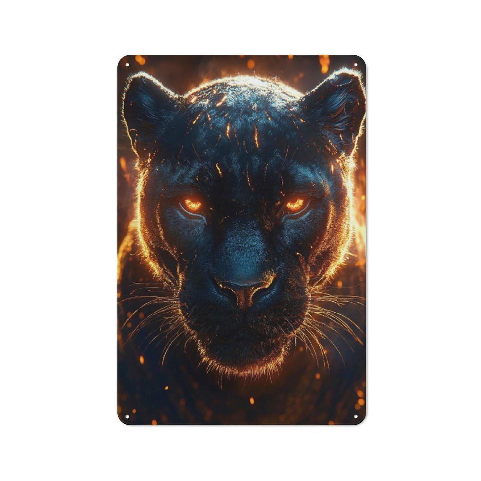 Junmoney Style-20 Fiery Black Panther Portrait Rustic Metal Sign 30X20cm, Barn Style Farmhouse Wall Decor For Kitchen, Cottage, Porch Or Garden Room