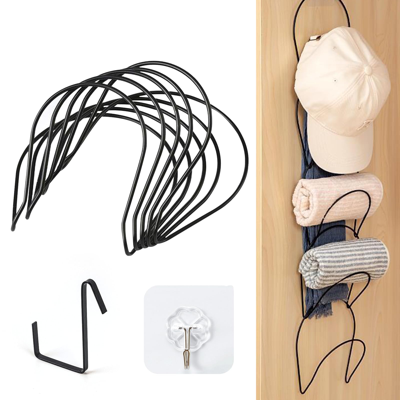 Mudoulu Black Hat Rack 5Pcs, Over Door Hook Hat Hanger, Multifunctional Metal Storage Hooks For Baseball Caps Scarves Bags Towels Clothes