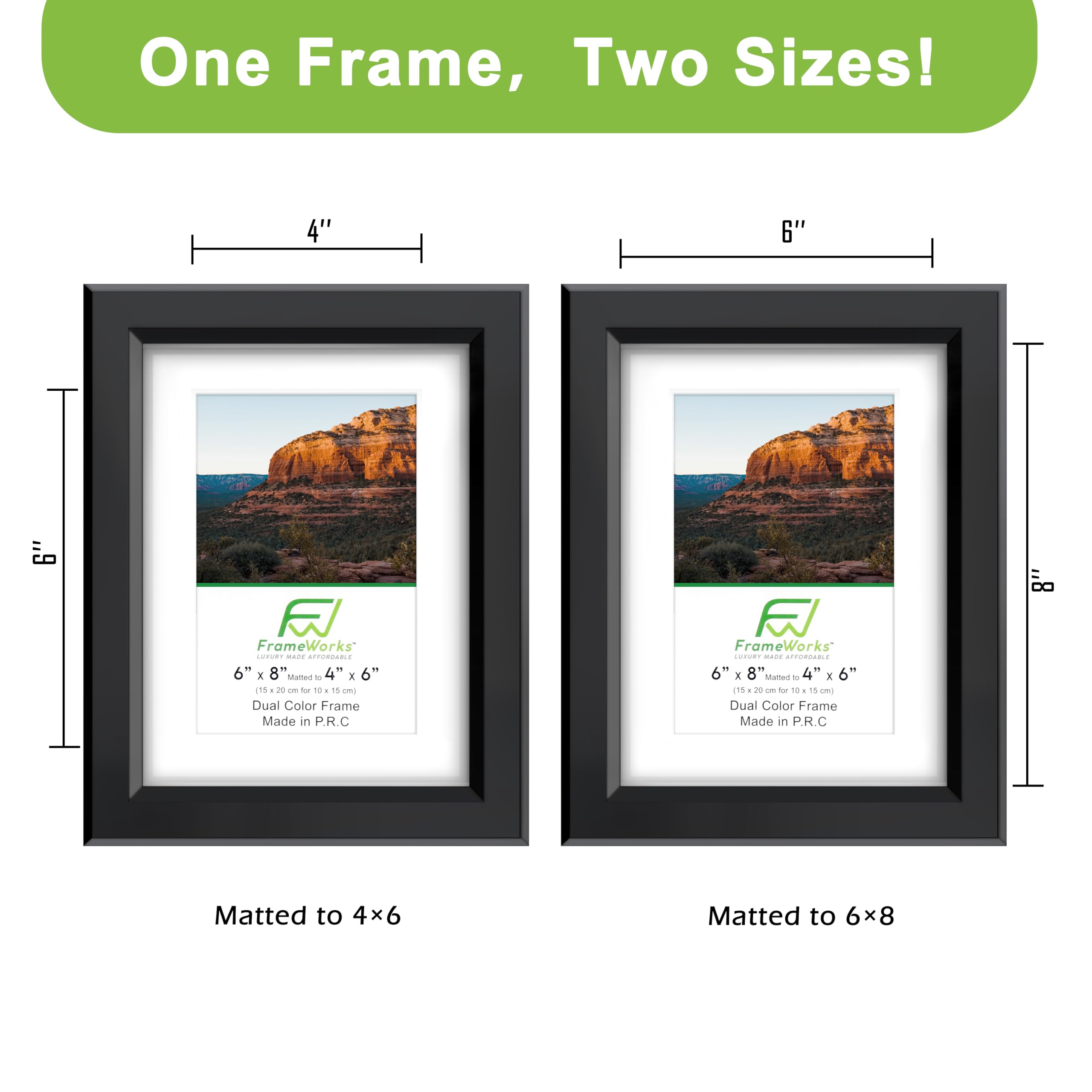 FrameWorks 2-pak 1 3/20.3 cm grube czarne drewniane ramki na zdjęcia 15 cm x 20 cm ze zdejmowaną białą matą do zdjęć 10 cm x 15 cm